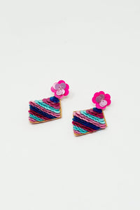 Q2 Women's Earrings One Size / Fuchsia Diamond Shape Earrings With Multicolor Sequin Details.