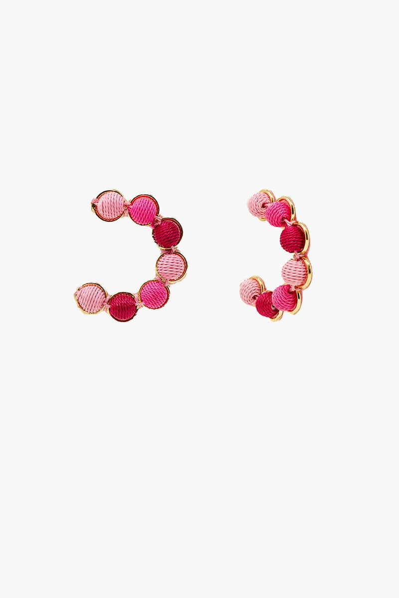 Q2 Women's Earrings One Size / Fuchsia Gold Hoop Earring With Woolen Spheres In Pink And Fuchsia