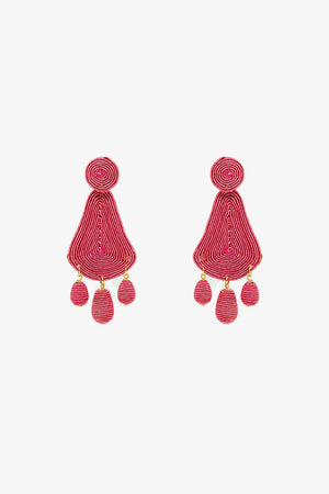 Q2 Women's Earrings One Size / Fuchsia Tear Drop Rafia Earrings With Oval Beads In Fuchsia