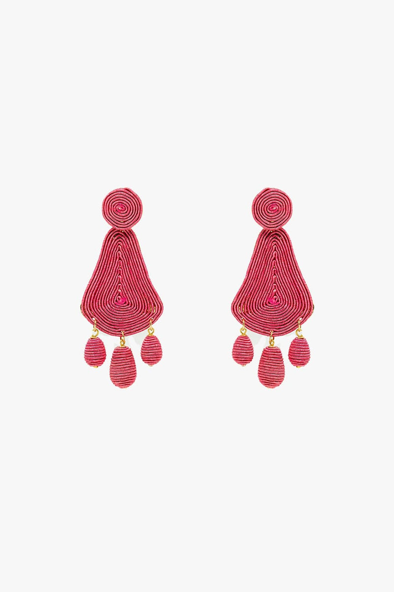 Q2 Women's Earrings One Size / Fuchsia Tear Drop Rafia Earrings With Oval Beads In Fuchsia