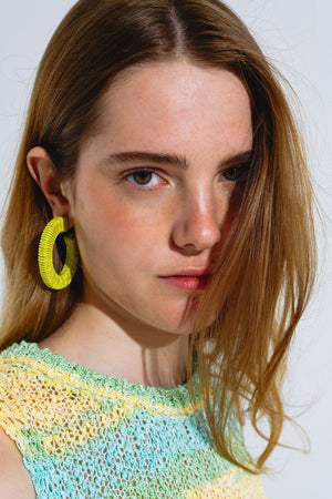 Q2 Women's Earrings One Size / Green Lime Hoop Earrings With Woven Pattern