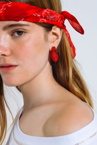 Q2 Women's Earrings One Size / Orange Oval Shape Beaded Earrings In Red