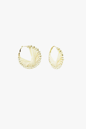 Q2 Women's Earrings One Size / White Cream Round Woven Earrings With Intertwined Motive
