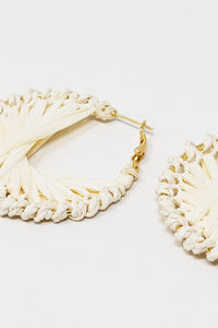 Q2 Women's Earrings One Size / White Cream Round Woven Earrings With Intertwined Motive
