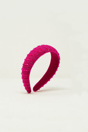 Q2 Women's Hat One Size / Fuchsia / India Headband with Beads in Fuchsia