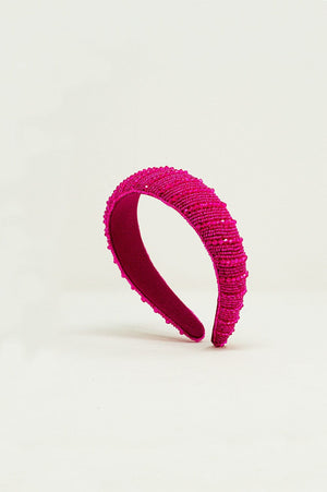 Q2 Women's Hat One Size / Fuchsia / India Headband with Beads in Fuchsia