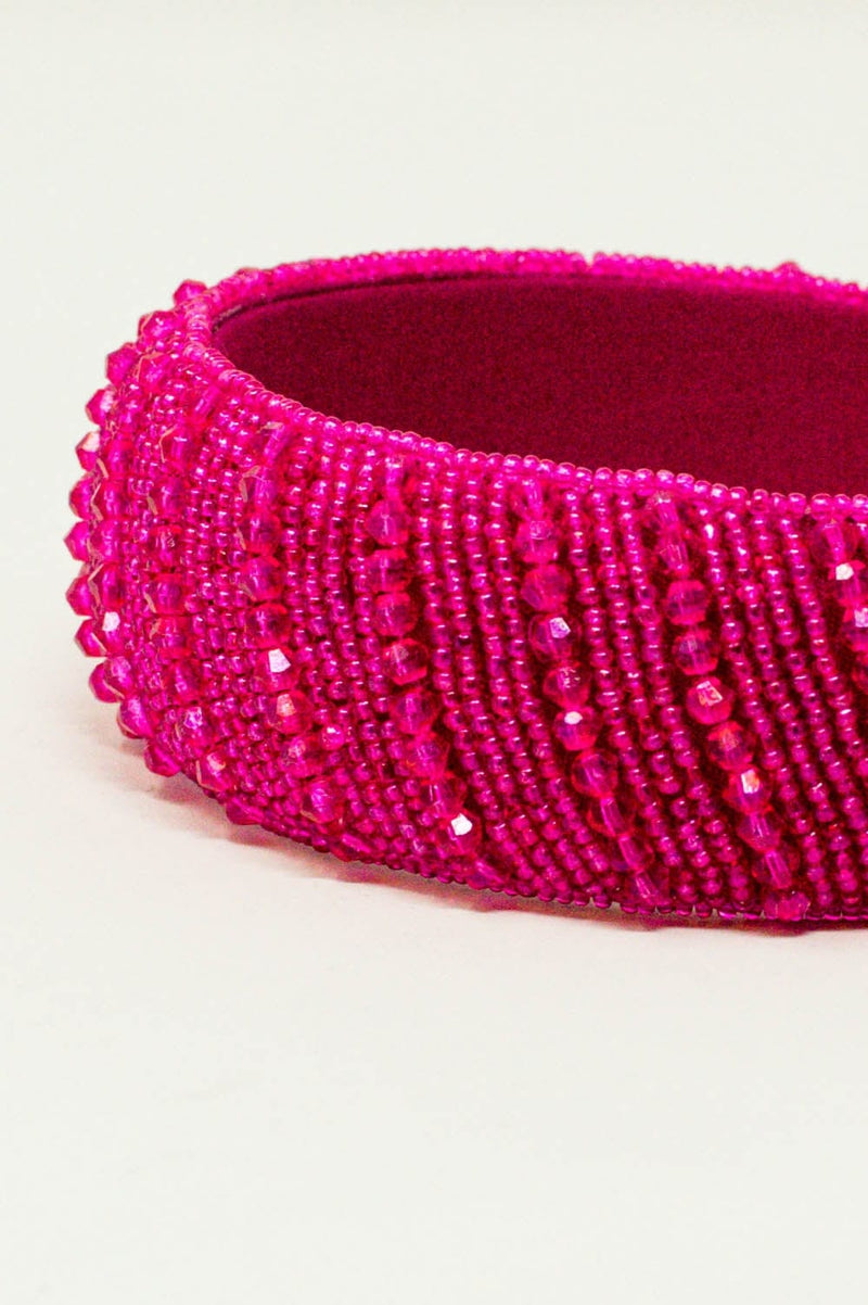 Q2 Women's Hat One Size / Fuchsia / India Headband with Beads in Fuchsia