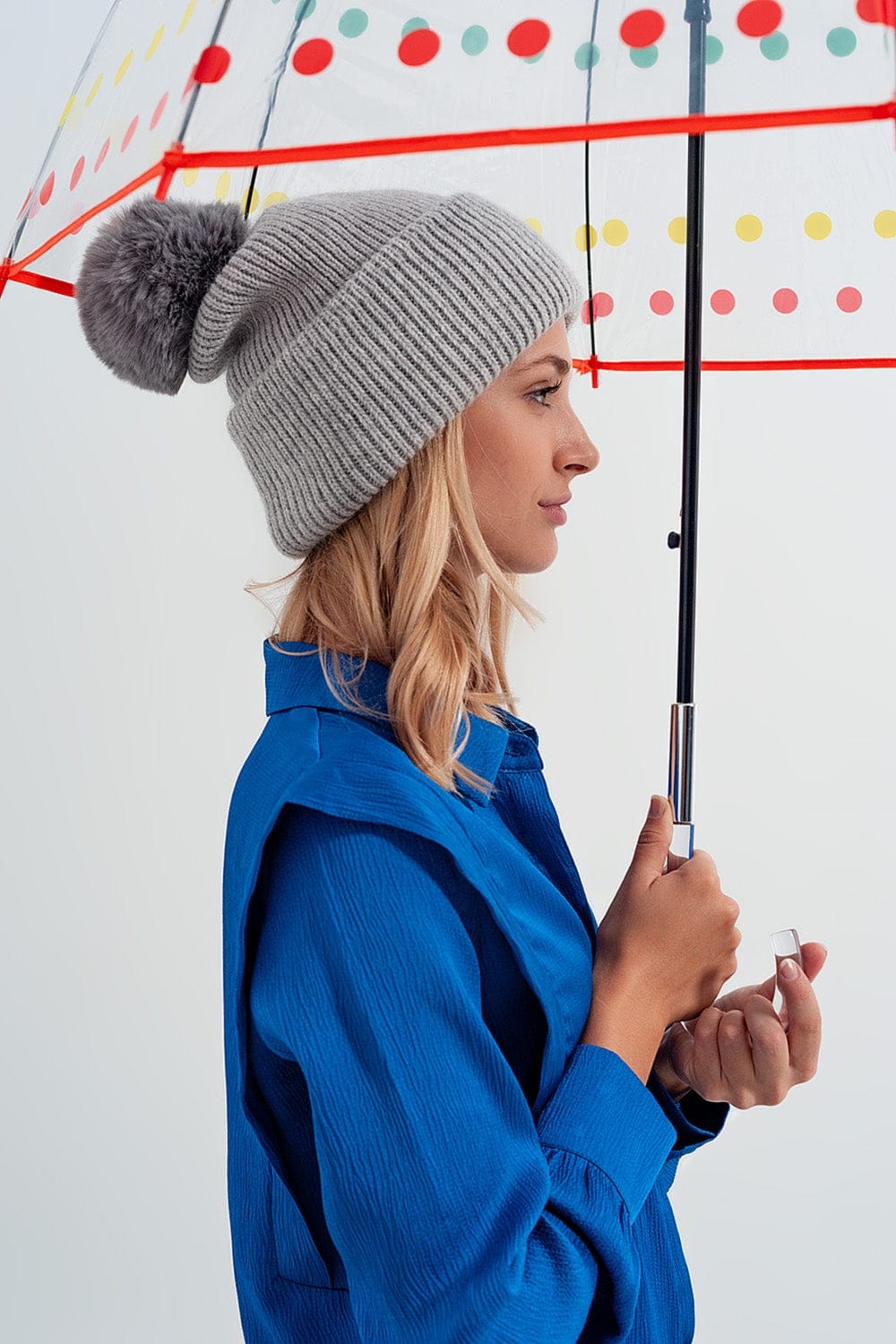Q2 Women's Hat One Size / Grey / China Gray Knitted Hat with Pompom