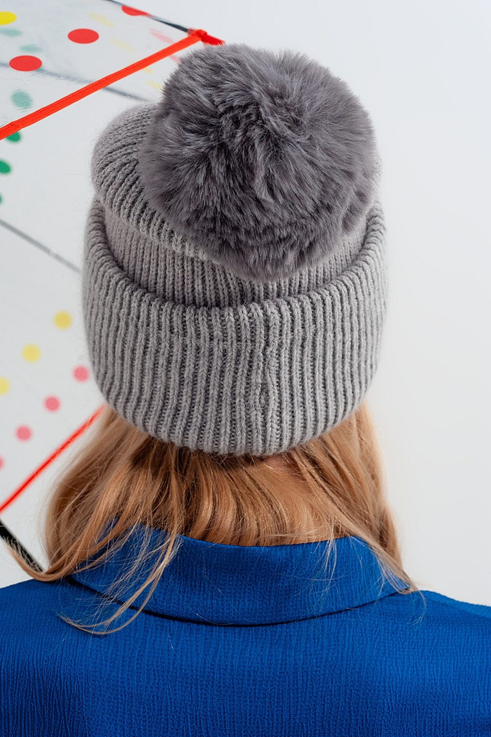 Q2 Women's Hat One Size / Grey / China Gray Knitted Hat with Pompom