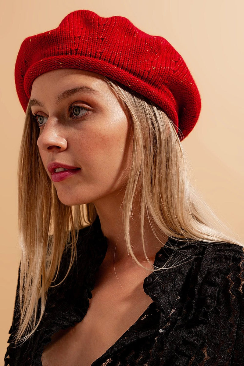 Q2 Women's Hat One Size / Red / China Wool Beret in Red