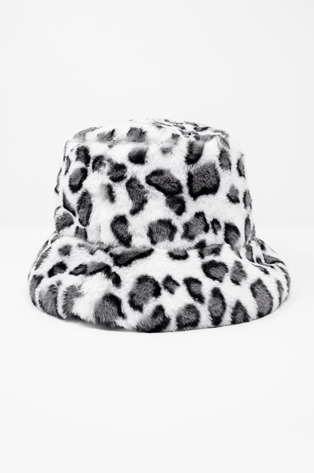 Q2 Women's Hat One Size / White / China White Bucket Hat in Animal Print