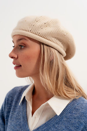 Q2 Women's Hat One Size / White / China Wool Beret in Beige