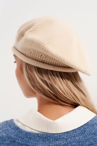 Q2 Women's Hat One Size / White / China Wool Beret in Beige