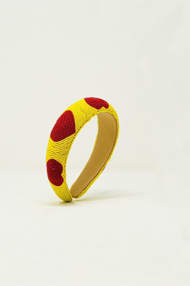 Q2 Women's Hat One Size / Yellow / India Heart Detail Beads Headband in Yellow