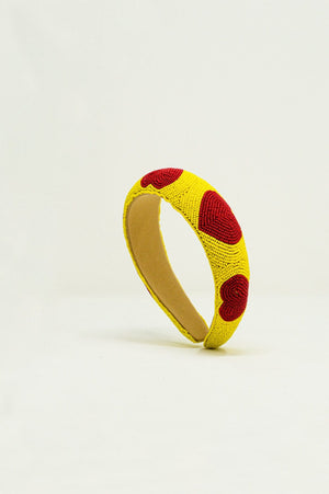 Q2 Women's Hat One Size / Yellow / India Heart Detail Beads Headband in Yellow