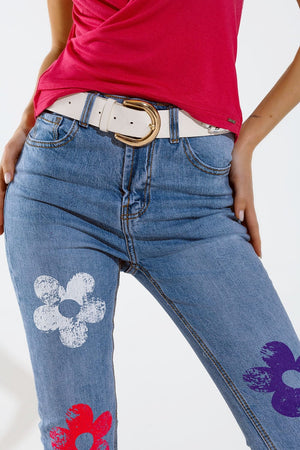 Q2 Women's Jean 5 Pocket Jeans Skinny With Flower Detail