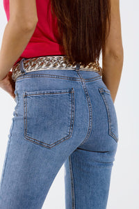 Q2 Women's Jean 5 Pocket Jeans Skinny With Flower Detail