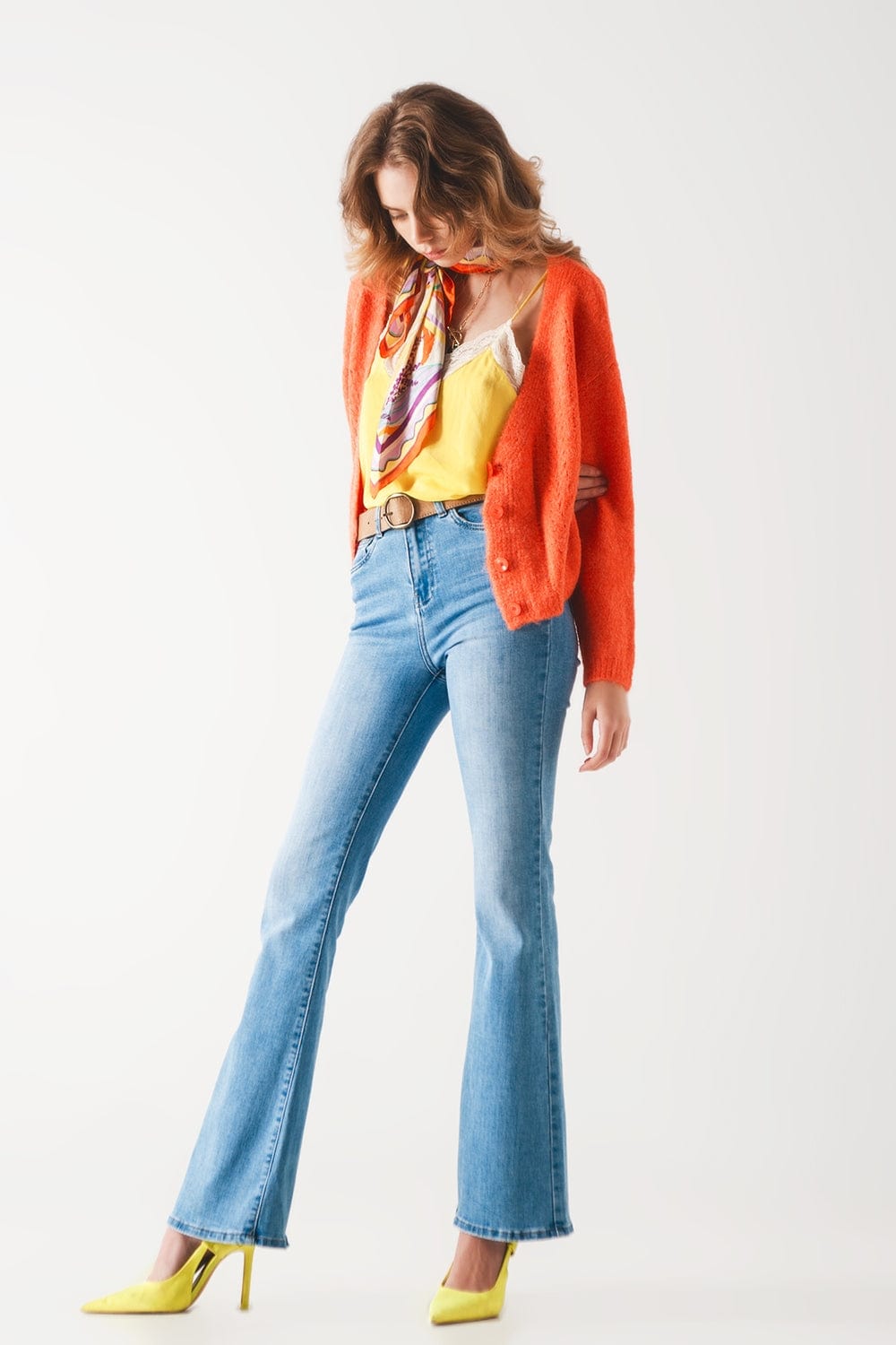 Q2 Women's Jean 70S High Flare Jeans In Light Wash Stretch