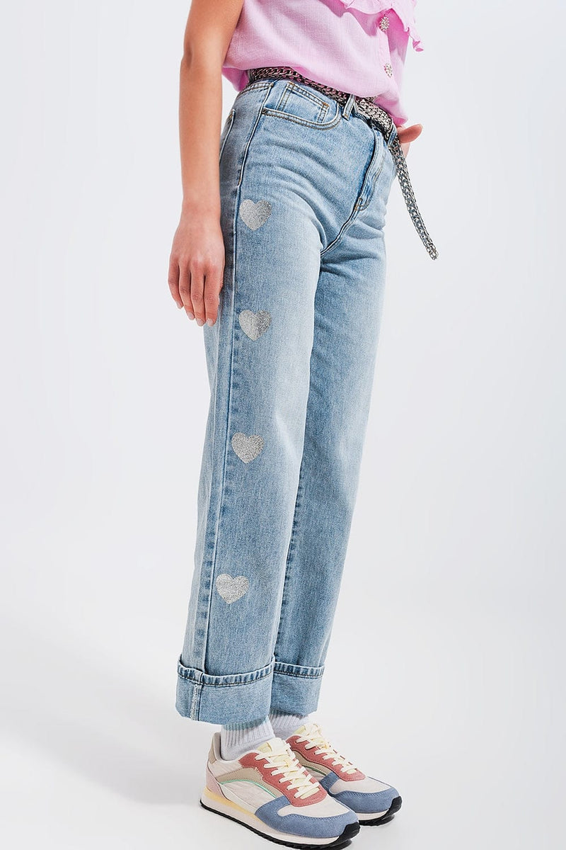 Q2 Women's Jean 90s Jean in Heart Print