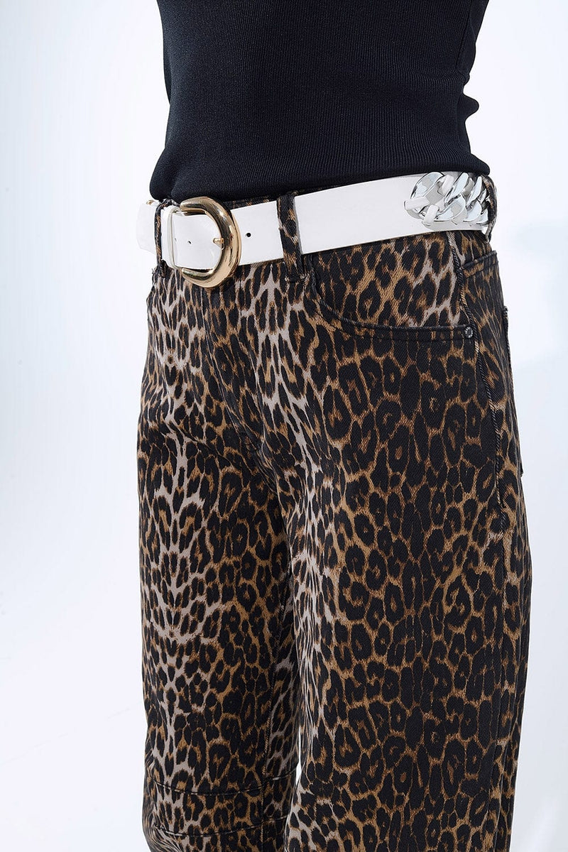 Q2 Women's Jean Barrel Leopard Print Jeans