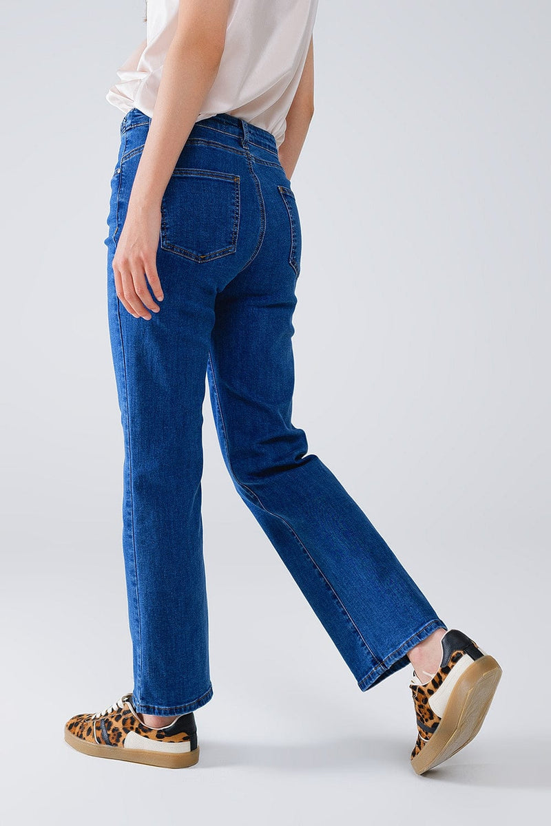 Q2 Women's Jean Basic Dark Blue Denim Jeans With Braid Detail At Waist