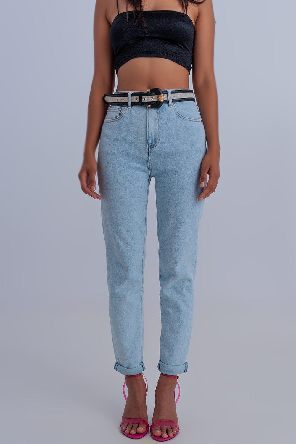 Q2 Women's Jean Basic Mom Jean in Light Blue