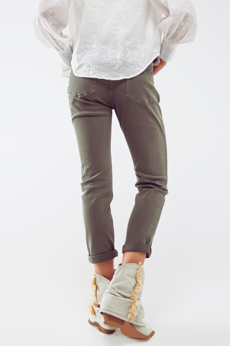 Q2 Women's Jean Basic Skinny Jeans In Army Green