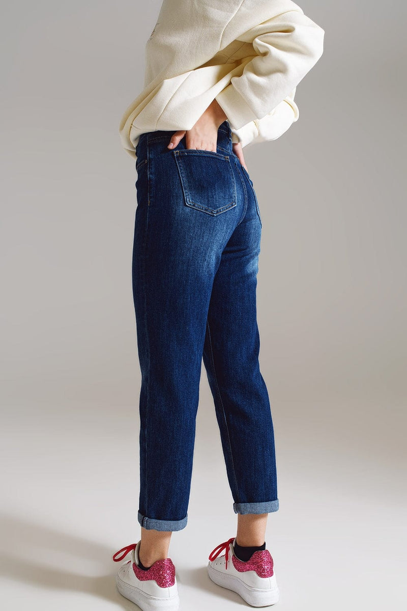 Q2 Women's Jean Basic Straight Jeans In Dark Wash