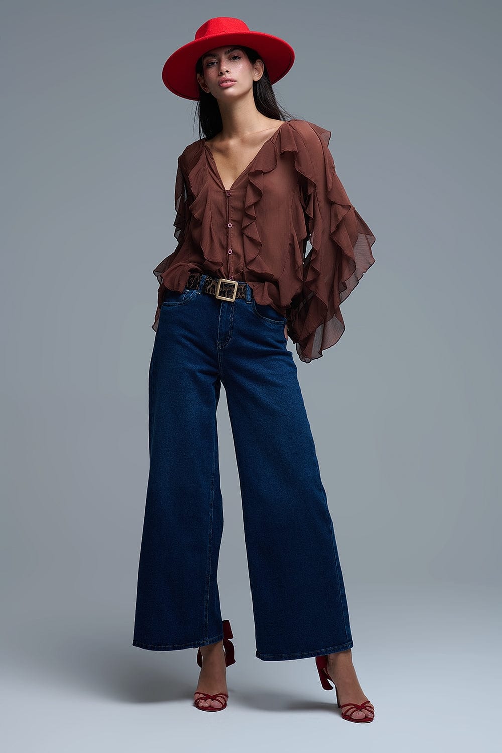 Q2 Women's Jean Basic Stretch Jeans With Wide Leg In Deep Blue