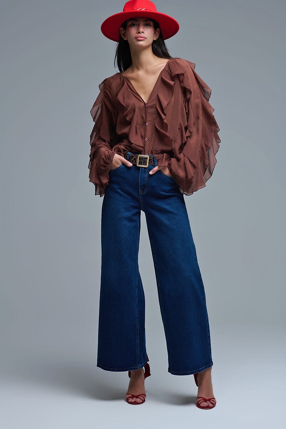 Q2 Women's Jean Basic Stretch Jeans With Wide Leg In Deep Blue