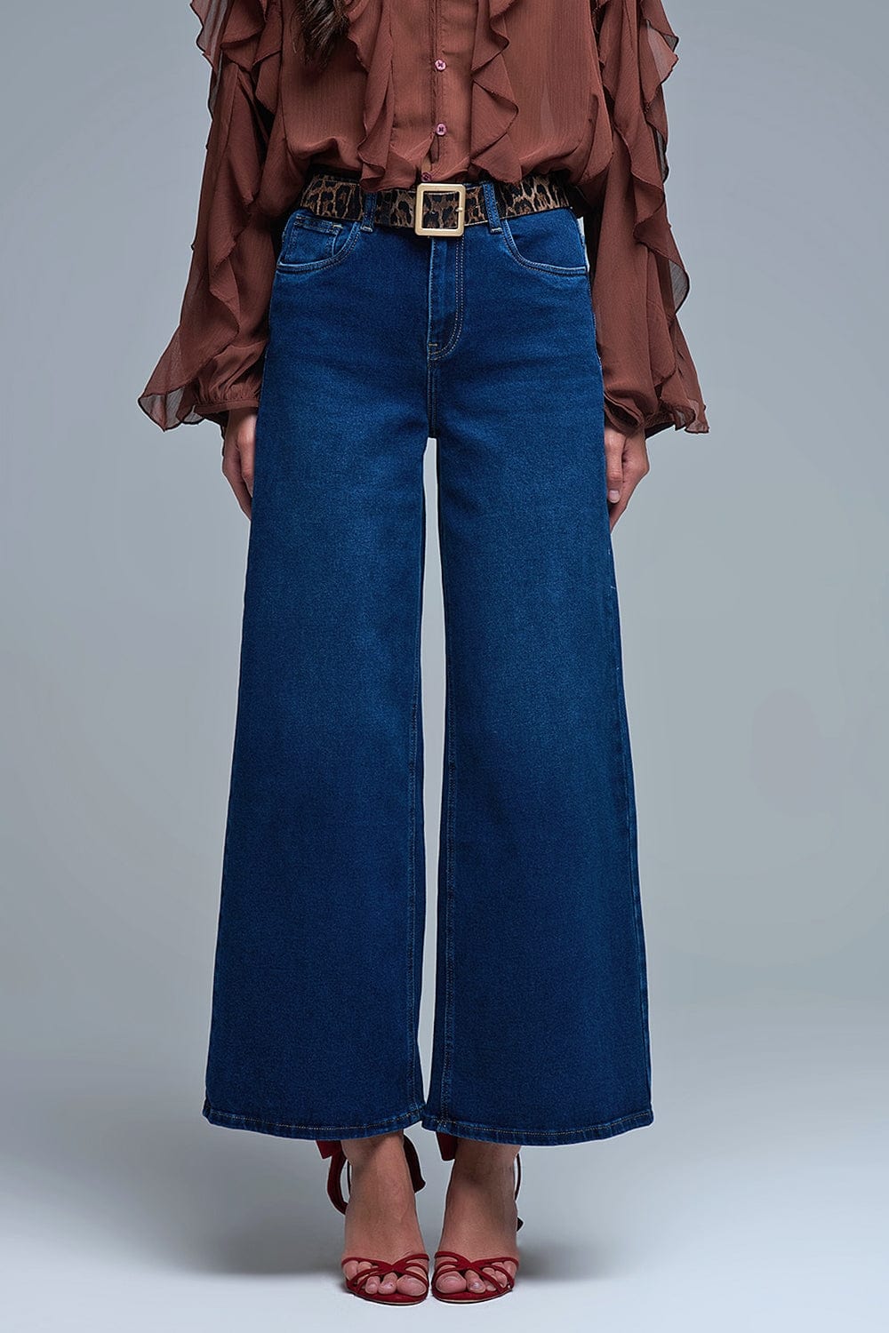 Q2 Women's Jean Basic Stretch Jeans With Wide Leg In Deep Blue