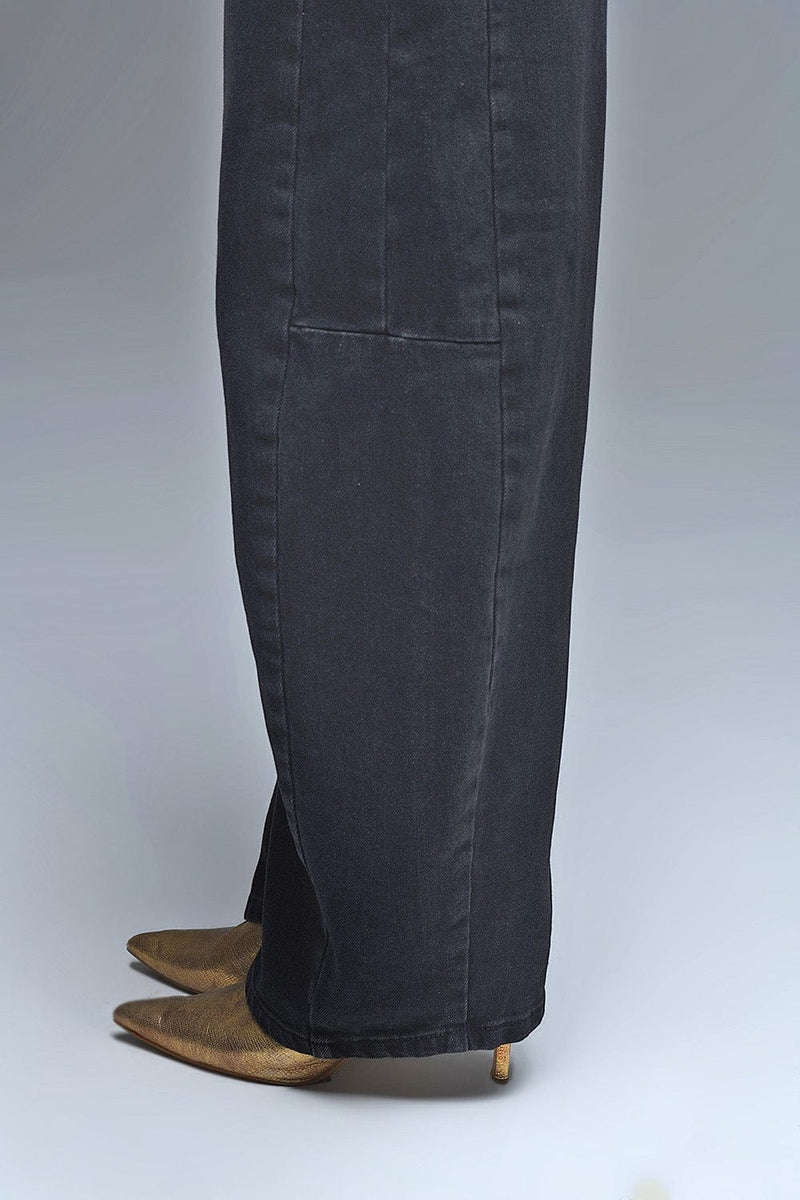 Q2 Women's Jean Black Barrel Jeans With Side Seam Detail