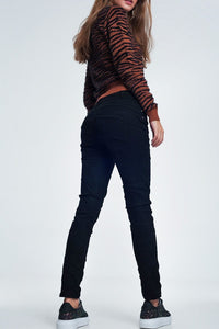 Q2 Women's Jean Black Jeans with Button Closure