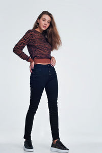 Q2 Women's Jean Black Jeans with Button Closure