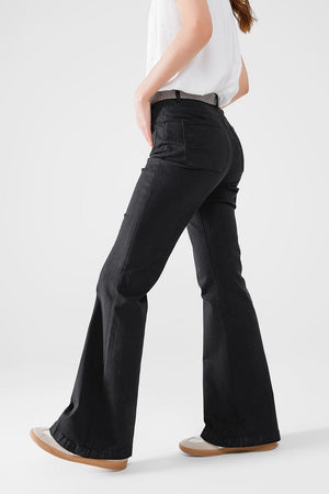 Q2 Women's Jean Black Skinny Flared Jeans With Front Pocket Detail