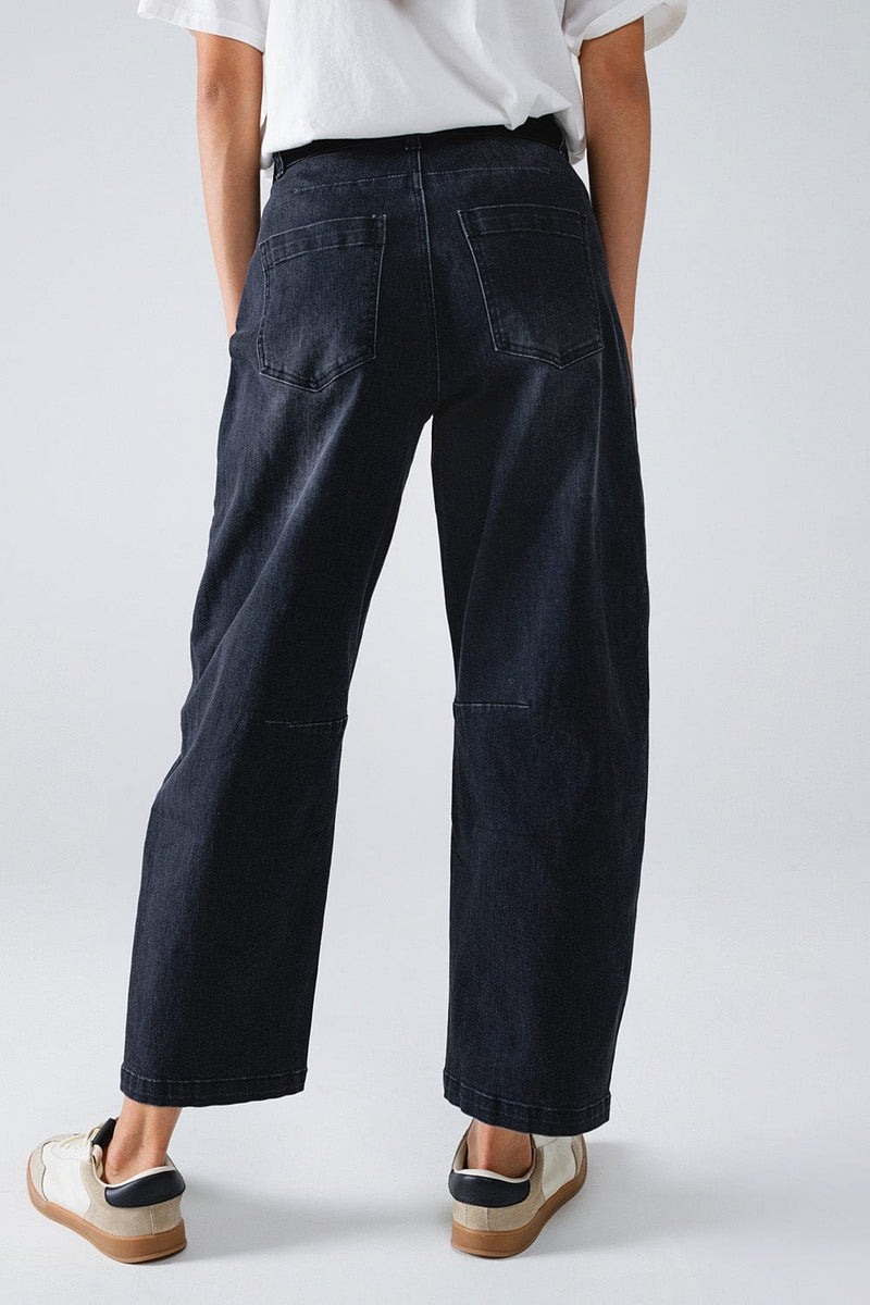 Q2 Women's Jean Black Straight Jeans With Seam Detail