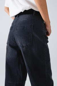 Q2 Women's Jean Black Straight Jeans With Seam Detail