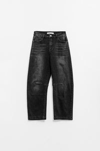 Q2 Women's Jean Black Straight Jeans With Seam Detail