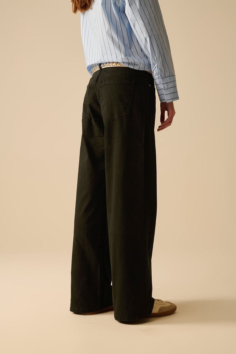 Q2 Women's Jean Black Straight Pants Wide Leg