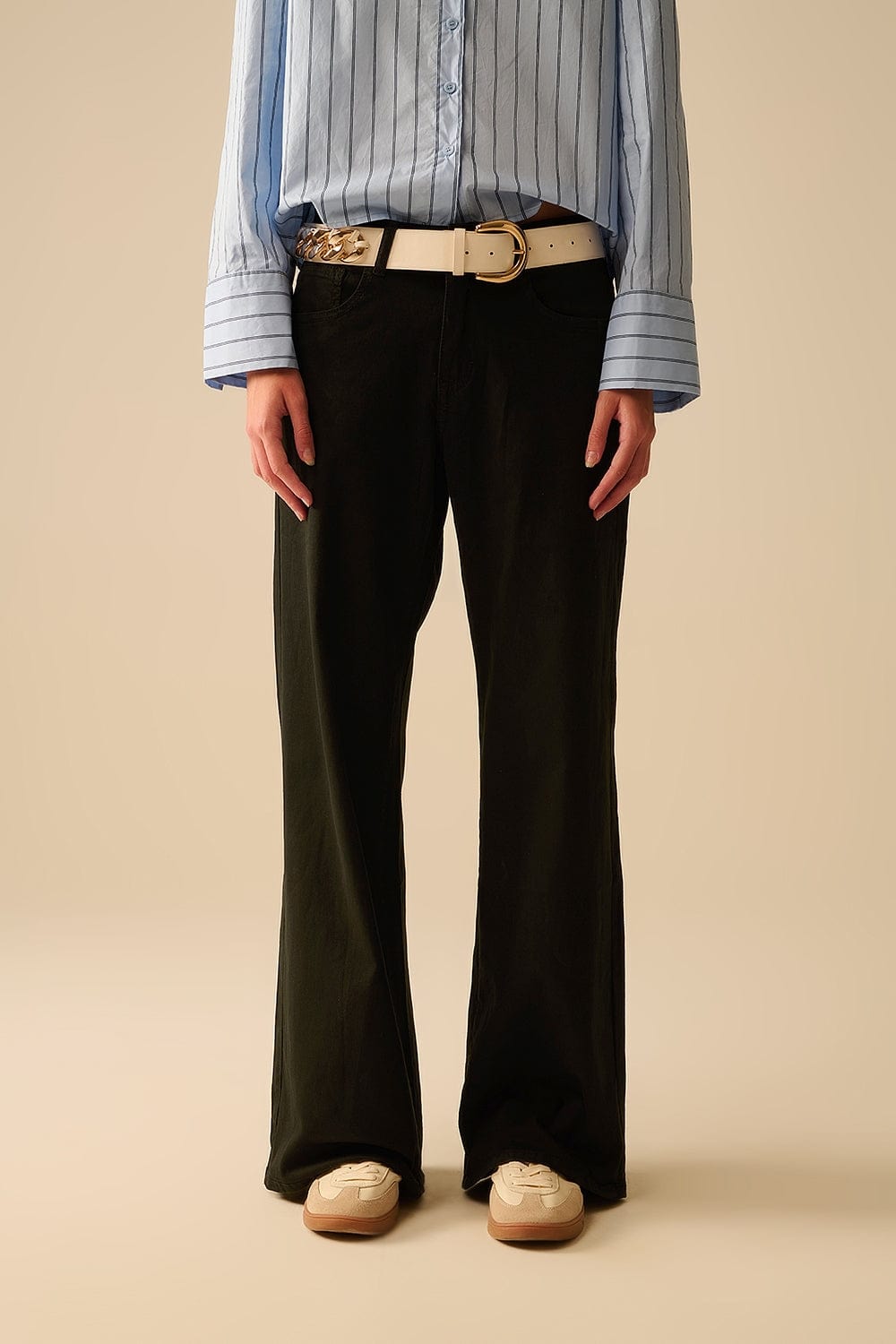 Q2 Women's Jean Black Straight Pants Wide Leg