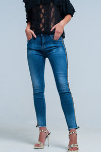 Q2 Women's Jean Blue denim pants with gold and black sideband