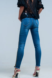 Q2 Women's Jean Blue denim pants with gold and black sideband