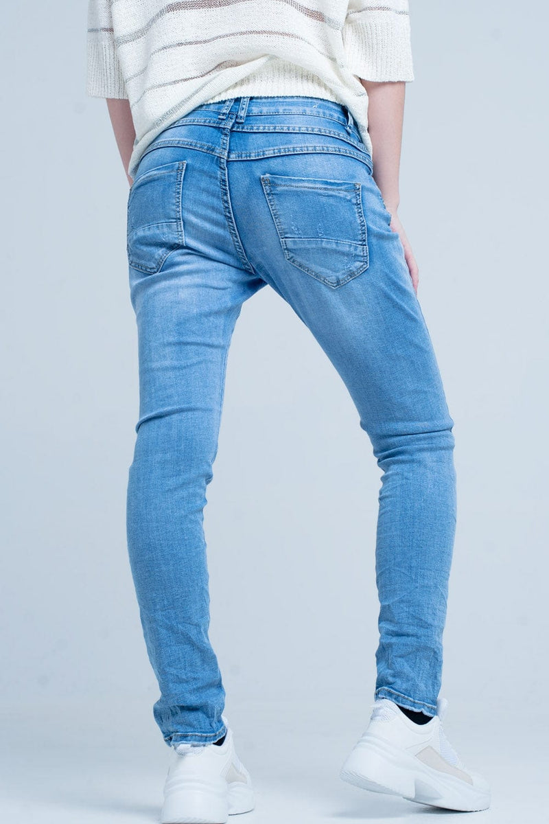 Q2 Women's Jean Blue Distressed Boyfriend Jeans