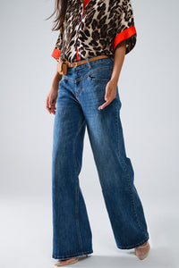 Q2 Women's Jean Blue Flare Jeans With Stitching Detail