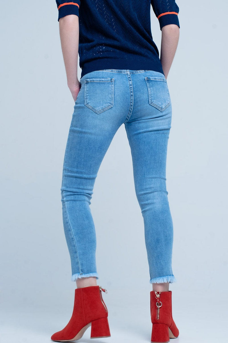 Q2 Women's Jean Blue Fringed Skinny Jeans