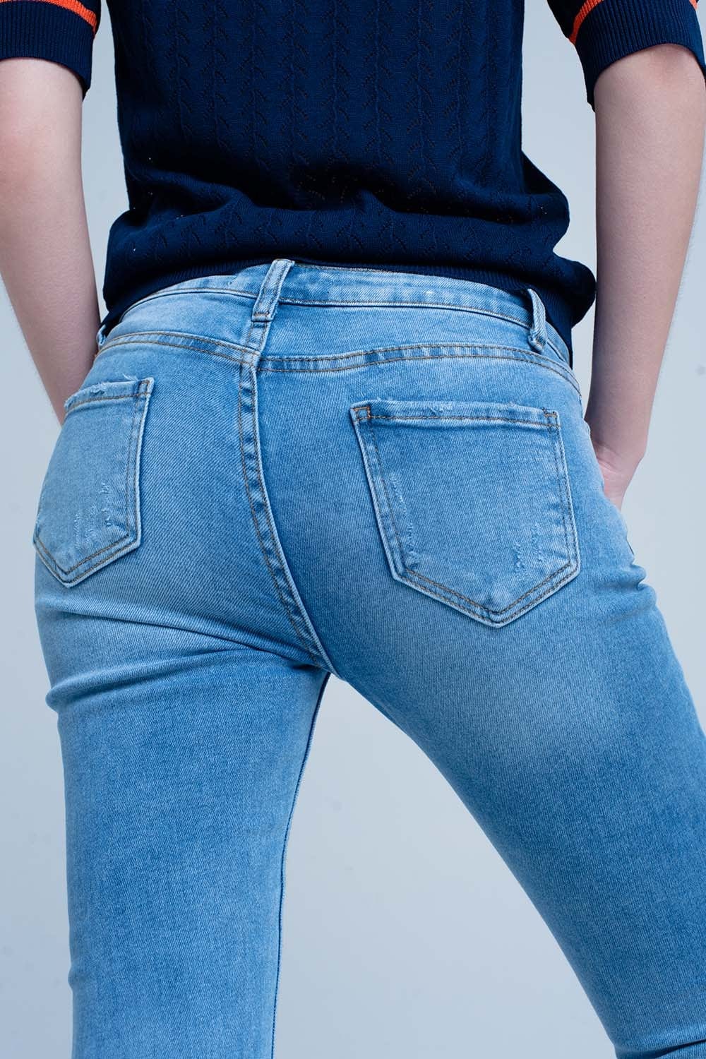 Q2 Women's Jean Blue Fringed Skinny Jeans