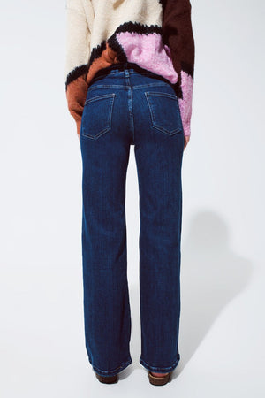 Q2 Women's Jean Blue Jeans With Buttoned Pocket Details In Dark Wash