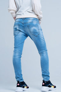 Q2 Women's Jean Blue Slashed Boyfriend Jeans