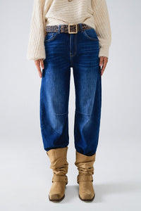 Q2 Women's Jean Blue Straight Jeans With Seam Details