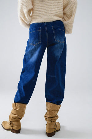 Q2 Women's Jean Blue Straight Jeans With Seam Details